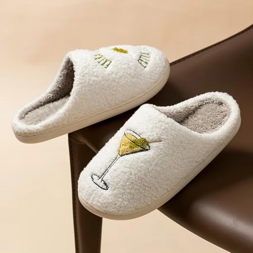 Image of Espresso Martini Slippers for Women Men,Fuzzy Warm Martini Glasses Slippers,Funny Soft Creative Design House Shoes