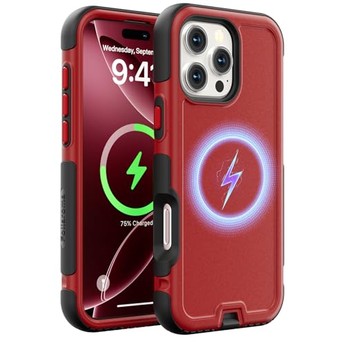 Follaroma Magnetic for iPhone 16 Pro Max Case, Heavy Duty Phone Cases, Red