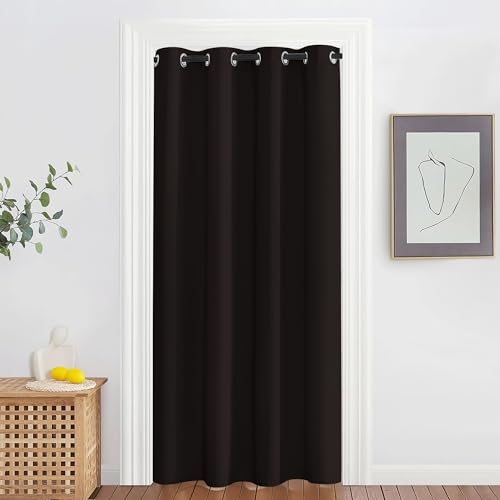 NICETOWN Blackout Doorway Curtain Drape 78 inch Long - Grommet Noise Reducing Thermal Insulated Solid Modern Window Treatments for Bedroom Closet (1 Panel, 52 x 78 Inch, Toffee Brown)