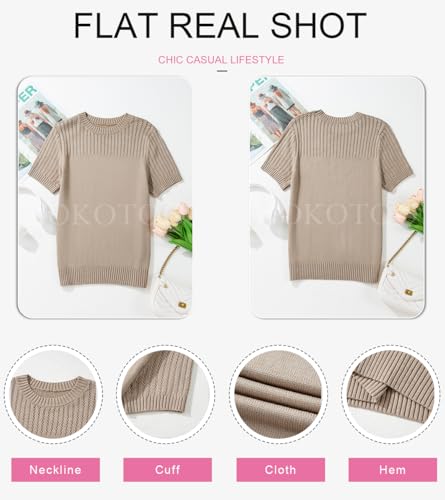 Dokotoo Womens Summer Tops Dressy Casual Crewneck Short Sleeve Shirts Solid Hollow Out Knit Loose Sweater Blouses
