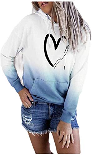 AiMei Womens Hearts Printed Lounge Pocket Ombre Sweatshirts with Hood,Blue,Medium