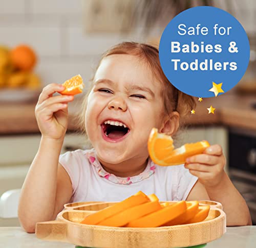 Greenway World - Baby Suction Bowls And Plates Set, Bamboo Plates For Kids With Suction Bowls For Baby And Silicone-Covered Wooden Spoons For Eating, Portable Baby Eating Supplies, Shark Design #TOP6