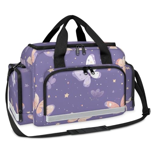 GzLeyigou First Aid Bags Empty, Butterflies Emergency Bag Purple Butterfly First Aid Kit Multiple Compartment Kit Carrier On Call Trauma Bag For Paramedics Emergency Medical Supplies Kit
