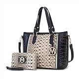 MKF Collection Tote Bag for Women & Wristlet Wallet, Vegan Leather Handbag Set Top-Handle Satchel Shoulder Handbag Purse Navy Blue by Mia k