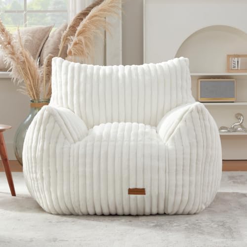 Image of Giant Bean Bag Chairs for Adults Teens with Filling Large Fluffy Bean Bag Chair with Armrests Plush Comfy BeanBag Couch Sofa Chair for Bedroom Living Room Reading