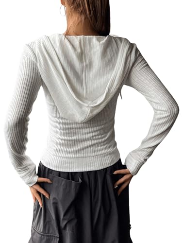 GORGLITTER Women's Lightweight Zip Up Hoodie Drawstring Long Sleeve Cropped Jacket3