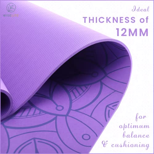Image of WiseLife Printed Purple Yoga Mat + Sleek Yoga Strap for Men and Women (6mm Extra Thick Extra Long Extra Wide Exercise Floor mat for Gym, Workout, Home Fitness, Yoga and Pilates