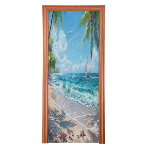 FLildon Beautiful Beach Scene Door Cover Decoration, Holiday Party Accessory Porch Decor for Festive Ornament Room Door Covers 35 x 79 Inch