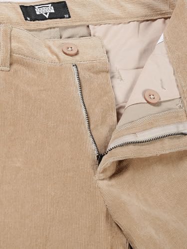 Image of Thomas Scott Men Beige Smart Slim Fit Easy Wash Corduroy Cotton Chinos (Size: 40)
