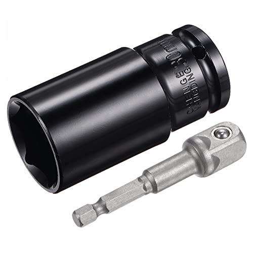sourcing map 1/2" Drive Socket Accessory Set, 30mm Deep 6-Point Impact Socket 3" Length and 1/4" Hex Shank Adapter
