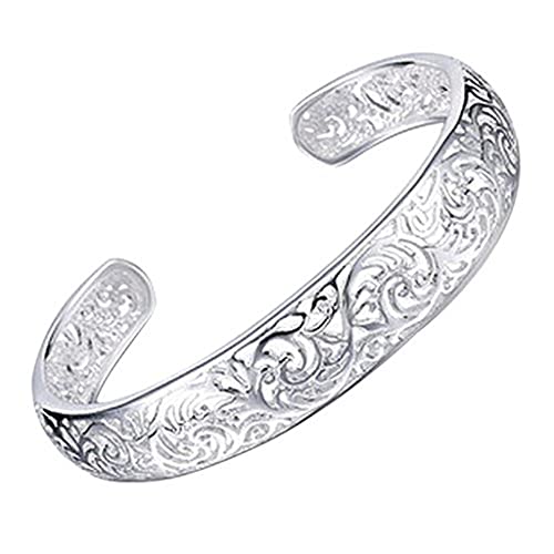 Bracelets, Women's 925 Sterling Silver Bezel Hollow Cuff Bangle Open