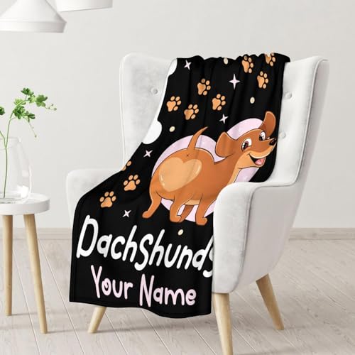 Custom Dachshund Throw Blanket for Kids - 40x50 Inches Crib Size - Soft Fluffy Cozy Blankets Gift - Black Funny Blanket Throws for Travel, Office