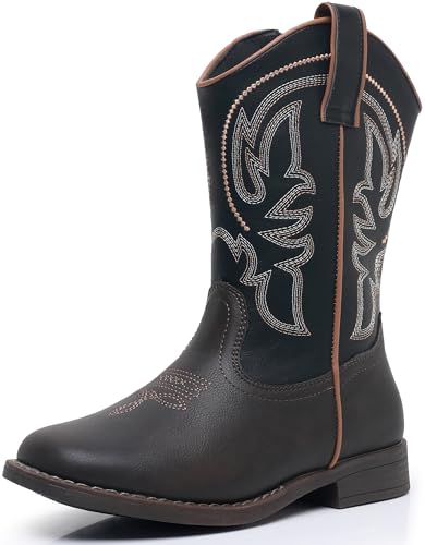 Blikcon Kids Cowboy Boots for Boys & Girls Embroidered Square Toe Cowgirls Western Rodeo Boots with Side Zipper for Toddler & Little Kid & Big Kid