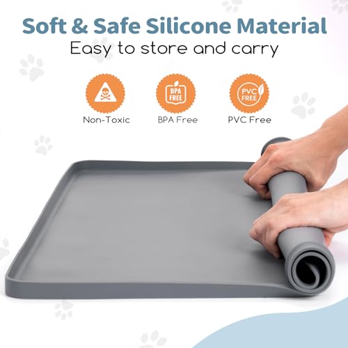 Image of Pee Pad Holder for Dogs 24 inch x 24 inch, Silicone Potty Tray with 4 Holder Clamps, High Edge No-Spill Dog Training Mat, Non-Slip Puppy Pad Tray Floor Protection for Indoor Use - Gray