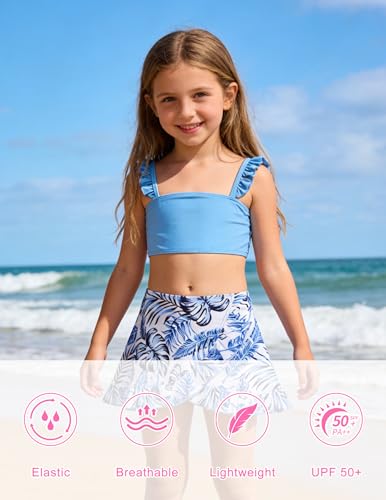 Image of ALISISTER Girls Swimsuit 3 Piece Bathing Suits Summer Bikini Tankini Sets with Cover Up Skirt for 4-12 Years