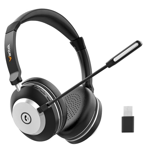 Wantek Casque Bluetooth sans Fil avec Micro, Casque sans Fil avec Dongle USB, Casque Bluetooth avec Microphone pour PC Bureau Zoom Skype Ordinateur Portable Centre d'appel équipes