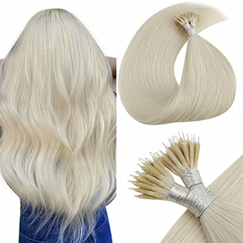 LaaVoo Blonde Nano Hair Extensions Real Human Hair 18  Nano Ring Hair Extensions Cold Fushion Solid Color #60 Platinum Blonde Human Hair Nano Beads Hair Extensions Pre Bonded Hair Extensions 1g s 50g