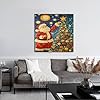 OSHIONARTE Christmas Wall Art Starry Night Star of Bethlehem Xmas Tree Canvas Art Santa Claus Rustic Winter Wall Art Print for Living Room70x70cm #1
