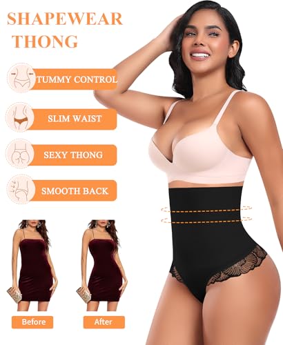 Image of Werena Tummy Control Thong Shapewear for Women High Waisted Body Shaper Panties Shaping Thong Girdle Underwear