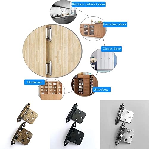 Infantly Bright 2Pcs Self Closing Kitchen Inset Cabinet Hinges, 1/2~'' Overlay Satin Brushed Nickel Silver Door With Upgraded Screws For Cabinet/Cupboard/Furniture Doors #TOP6