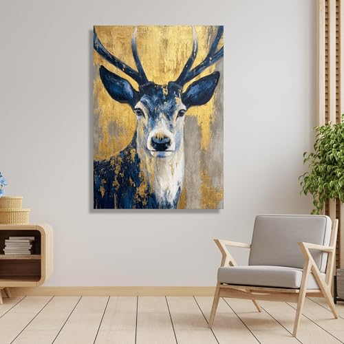 Tableaux muraux cerfs bleus feuille d'or | Décoration intérieure moderne - 3