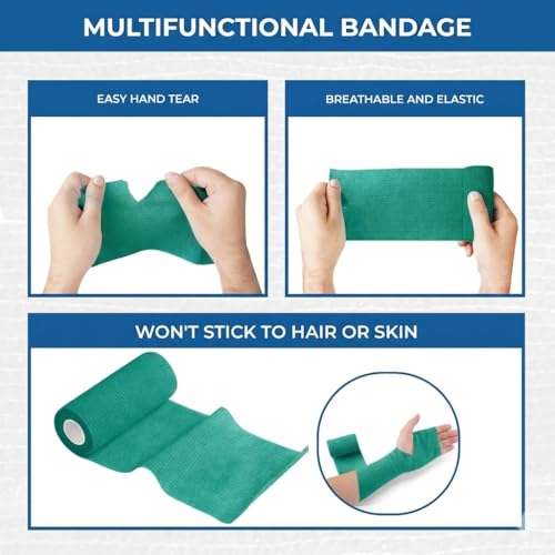 Image of Self Adhesive Bandage Wrap - Pack of 09 Assorted Colors, Non-Woven, Breathable & Water-Resistant Vet Wrap for First Aid, Sports Injury, Body Sprains, & Pets - 4 Inches