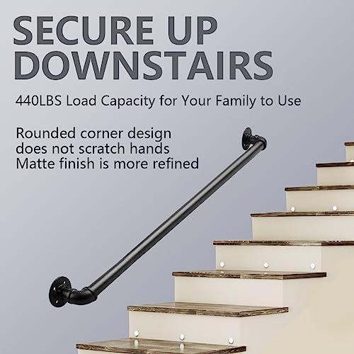 Rectoo Pipe Stair Handrail, 3 Ft Metal Staircase Handrail, Black Galvanized Industrial Iron Hand Rail For Indoor & Outdoor Wall Mount Support, Wall Hand Railing,Safety Handle, Steps Baluster(Hr01) #TOP3