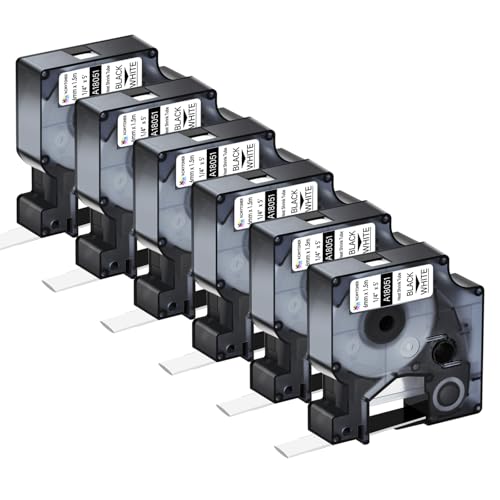 Tube thermorétractable 6mm compatible Dymo Rhino 18051 noir sur blanc lot de 6