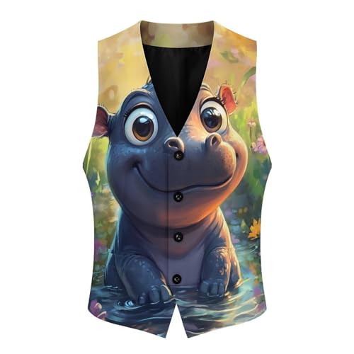 Cute Hippo Men's Suit Vests Business Formal Dress Vest V-Neck Waistcoat for Wedding Casual4