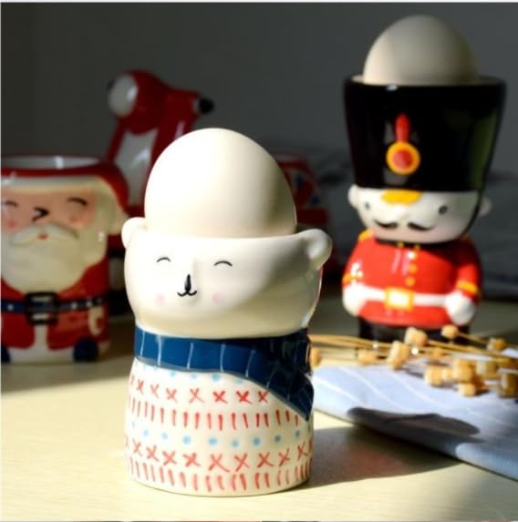 Soulnioi Egg Cups,Cartoon Ceramics Egg Holders,Printed Boiled Egg Holder,Egg Stand Tray,for Kitchen Boiled Eggs Breakfast Store Egg Cups/Holders Snowman - Image 3