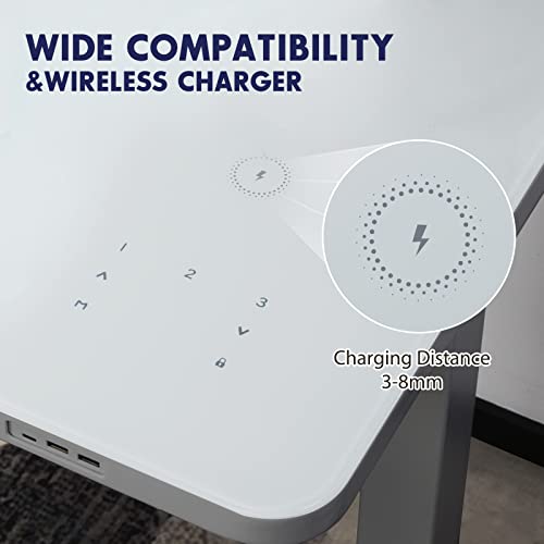 Ergomore Dual Motor Glass Standing Desk - 45 X 23 Inch Height Adjustable Desk With Touch Control, Drawer, 3 Memory Presets, Usb Ports, And Wireless Charging - Ideal For Home And Office (Gray) #TOP3