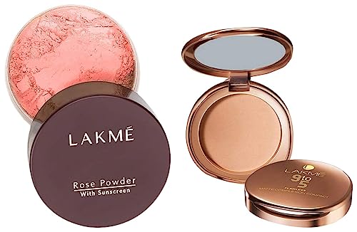 Image of LAKME Rose Face Powder for Oily Skin Type, Warm Pink, 40G And 9 To 5 Flawless Matte Complexion Compact, Almond, 8G