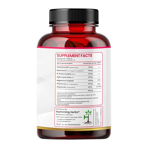 Image of Humming Herbs CoQ10 Supplement 7-in-1 with Resveratrol NAC ALA Magnesium Vitamin K2 (MK-7) & Vitamin D3 - Cellular Energy & Antioxidant Support - 90 Veg Capsules