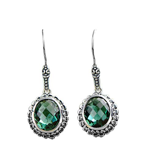 Pendientes de plata 925 con gemas ovaladas y cristal verde estilo chino