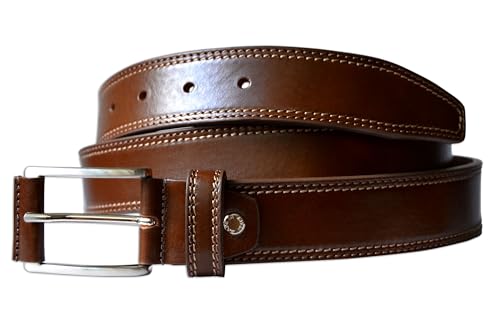 PASQUALE CUTARELLI Mens Plain Italian Bullhide Leather Belt with Double Stitch Fango Small 34 Inches