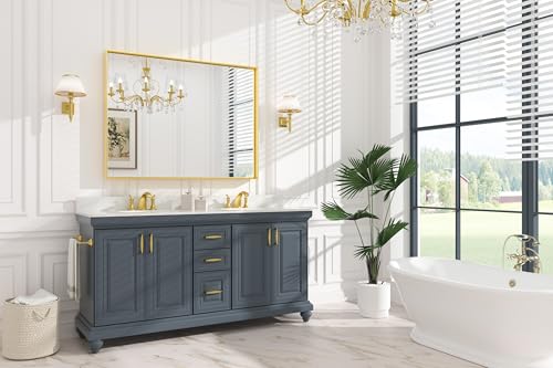 Image of Keonjinn 48x36 Inch Gold Bathroom Mirror for Over Sink, Rectangular