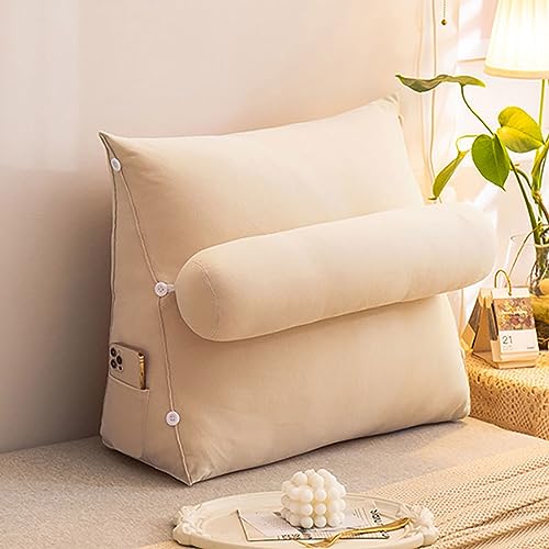 YHNNH, Lekka poduszka podtrzymująca oparcie Poduszka lędźwiowa Sofa z podparciem pleców Krzesło Łóżko Samochód Biurowy Ławka Poduszka Miękka, ergonomiczna poduszka oparcia(Champagne,60 x 50 x 22 CM)