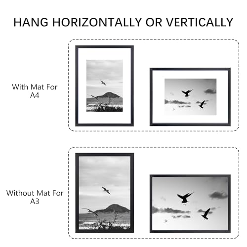 KAIWIN Picture Frame Black A3-21x30 cm (A4) with Mat, Photo frame with acrylic glass for hanging for photos posters, puzzles - Image 2