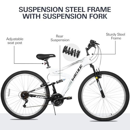 Image of WEIZE Mountain Bike, 24 26 27.5 inch Outdoor Cycling Bike,18-Speed /High-Carbon Steel /Dual Full Suspension, Adjustable Ergonomic Seat for Men Women Adult, MTB Bicycle with Suspension Fork