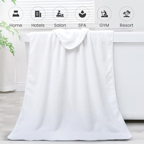 Image of JML Bath Towels Set, Large Microfiber Body Towel for Adult, 2 Pack, 30 inch x 60 inch, Oversized, Soft, Super Absorbent, Fast Drying, Use for Sport, Fitness, Yoga, Fleece Diamond Cross Grid White