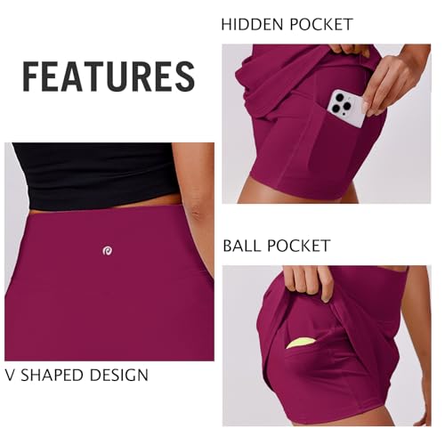 Image of PINSPARK Womens Tennis Skirt High Waisted Golf Skort with 2 Pockets Stretchy Athletic Skirts for Workout Pickleball Running