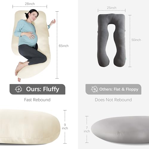 Image of MOON PARK Pregnancy Pillows for Sleeping - U Shaped Full Body Maternity Pillow with Removable Cover - Support for Back, Legs, Belly, HIPS - 65 Inch - Ivory - Cooling Cover