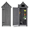 Outvita Outdoor Storage Shed 70 Inch Wooden Garden Storage Cabinet Waterproof Tool Storage Cabinet with Lockable Door Wooden Garden Shed Outdoor Shed for Garden Backyard LawnGrey