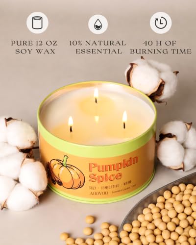 Image of AOOVOO Pumpkin Spice Candle - 3 Wick 12oz Large Fall Candle, Soy Wax Strong Scented Candle Non Toxic, Long Lasting Candles for Home, Aromatherapy Autunm Candles Gift for Women Men