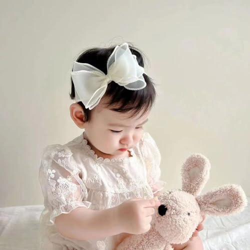 Cute Lace Bow Baby Girls Headbands White Knot Headband Soft Chiffon Hair Band for Newborn Infant Toddler Kids Hair Accessories (Beige A)2