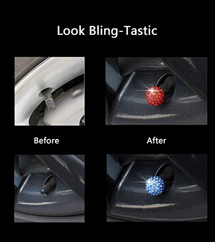 Deselen Bling Valve Stem Cap, Sparkling Rhinestones With Metal Copper, Red #TOP4