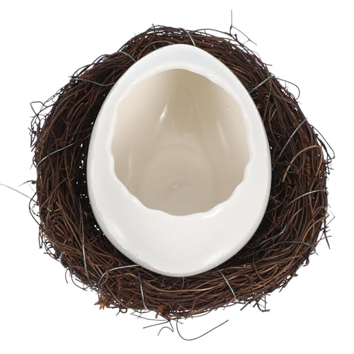 Cuenco de postre de cerámica con forma de cáscara y base de ratán natural CRAFTHROU 2