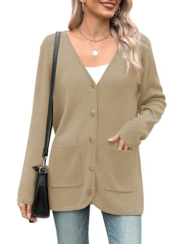 Zeagoo Women's V Neck Button Long Cardigan Sweater Casual 2024 Fall Knit Sweater Blazer with Pockets