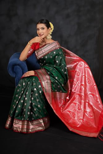 Handloom Karigari Banarsi Paithni Kanjivaram Silk Saree for women, Perfect For Ethnic Wear, Festival, Wedding, Function, Rich Pallu Design With Unstitched Blouse Piece - Image 5