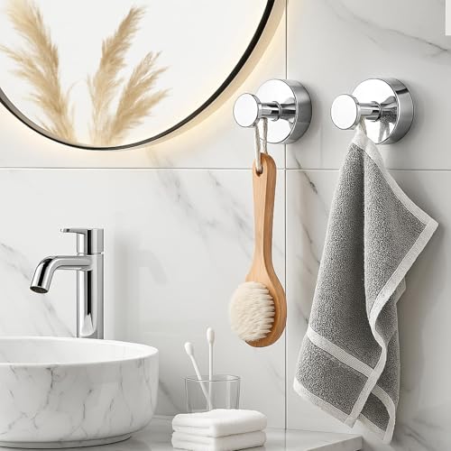 Image of BKV Suction Cup Hooks for Glass Window,Removable Shower Hooks for Inside Shower,Metal Towel Hooks for Bathrooms,2 Pack(Mirror)